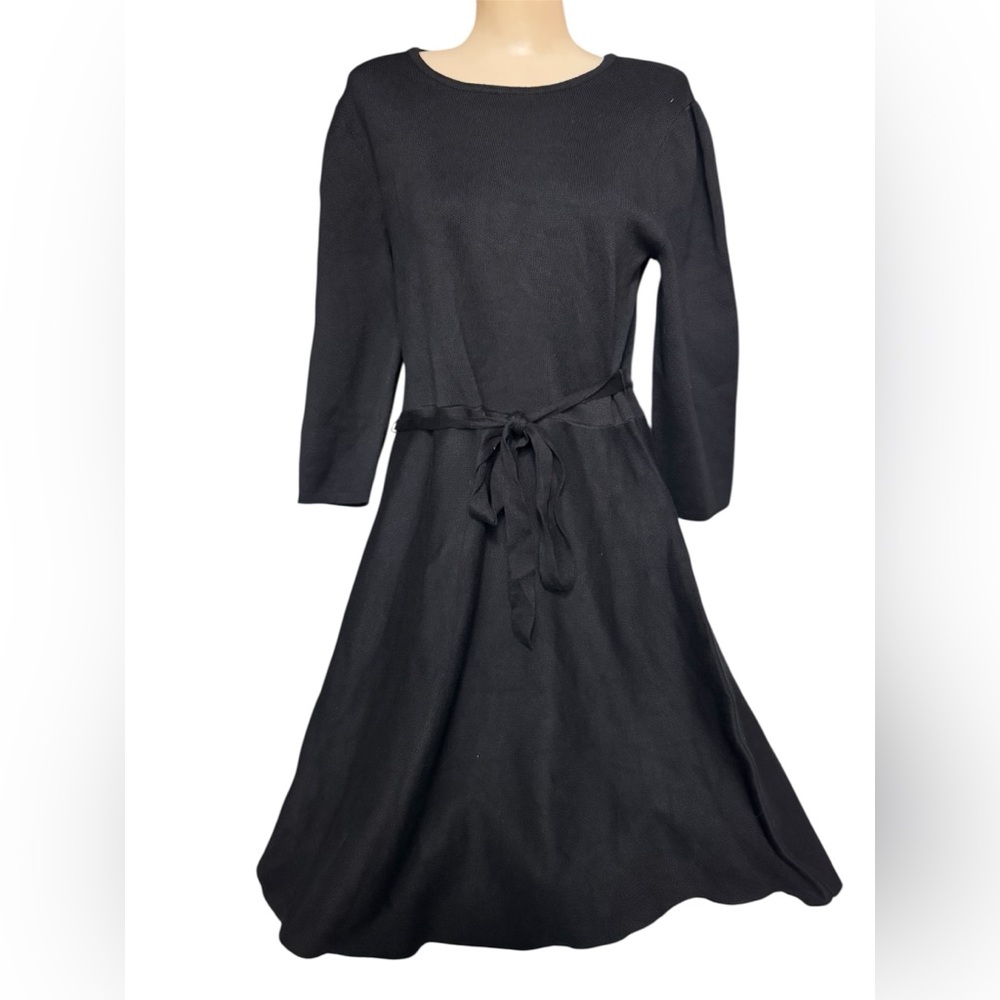 Nina Leonard Classic Black Long Sleeve Sweater Dress size L NWT